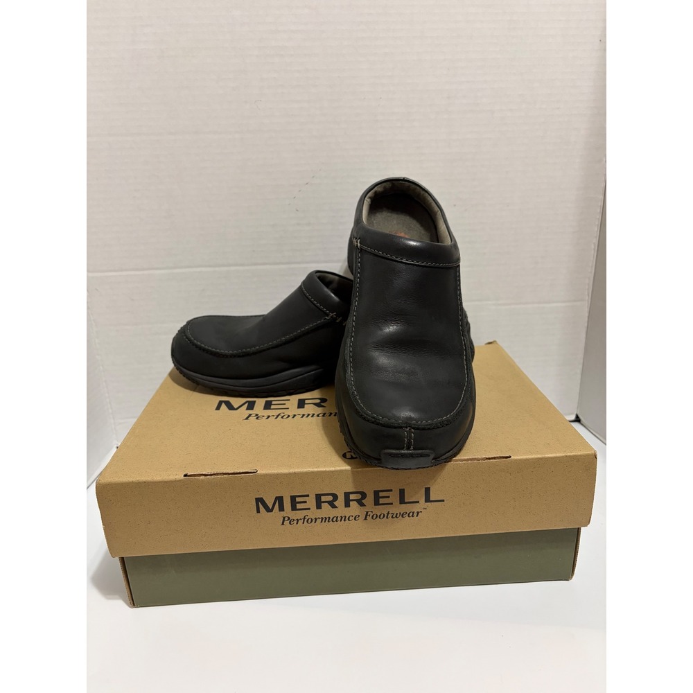 Merrell Encore Slide Black Leather Clogs Mens 9 Slip On Shoes J66069